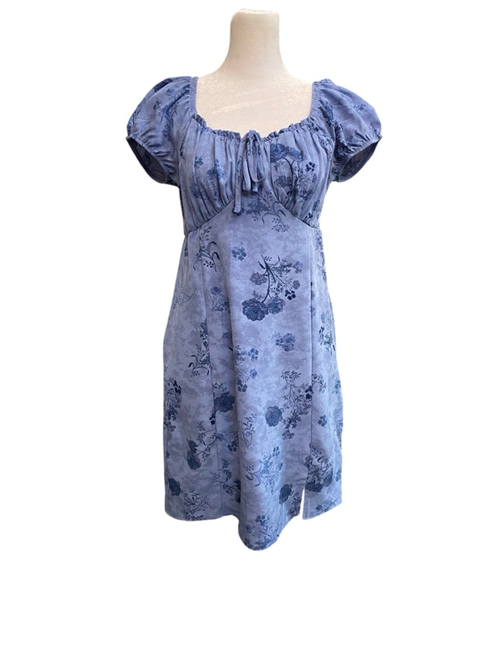 PINK REPUBLIC Juniors M Light Blue Empire Waist Milkmaid Peasant Floral Dress